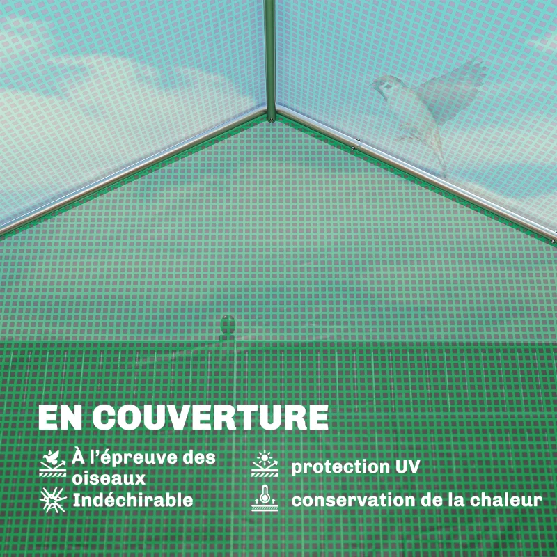 Outsunny Serre tunnel de jardin 6m², serre de jardin avec étagères, porte et 6 fenêtres, cadre en acier galvanisé, vert