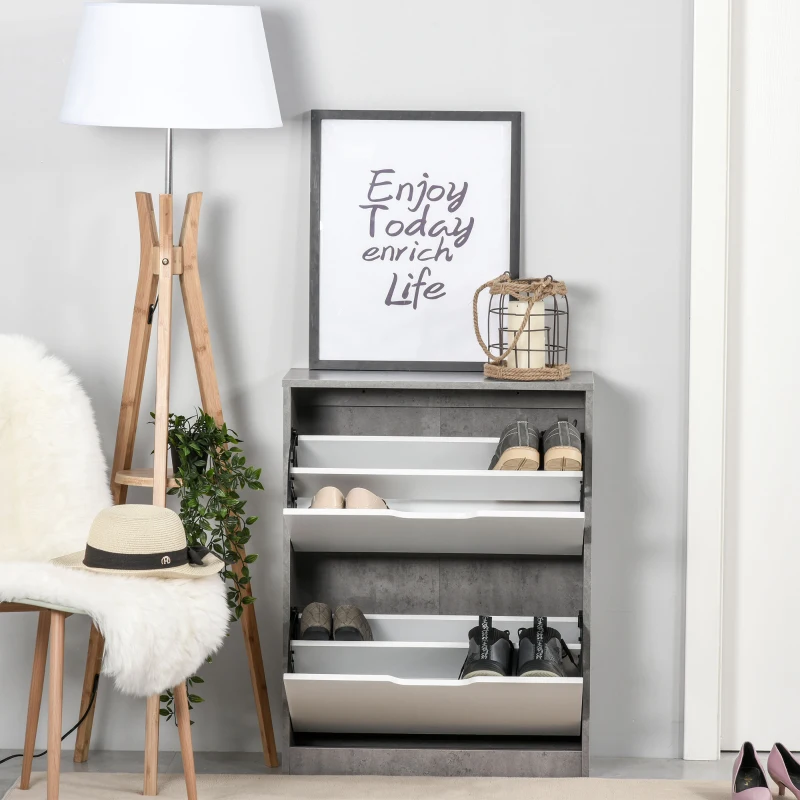HOMCOM Sapateira Moderna com 2 Prateleiras Abatíveis para 8 Pares de Sapatos Sapateira Estreita 62,5x26x81 cm Cinza