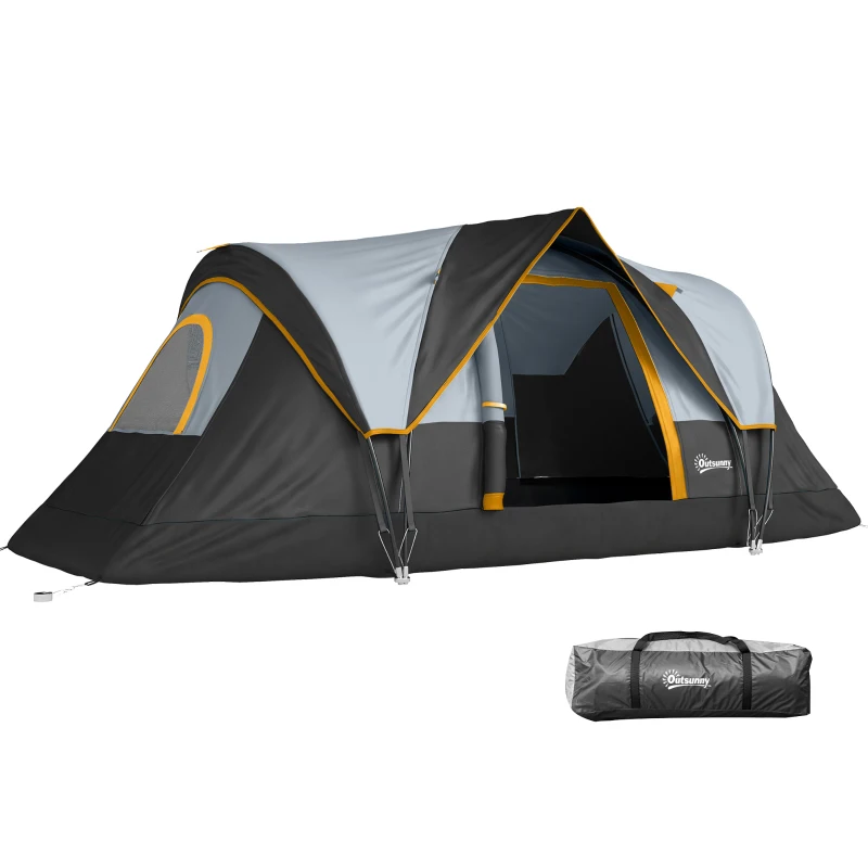 Outsunny Tente de camping familiale 5 pers. - tente tunelle ventilée - grande porte + 2 fenêtres gris clair
