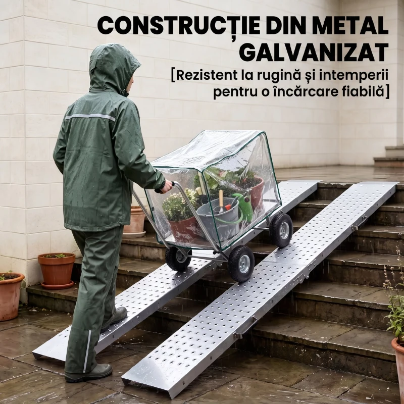 HOMCOM Set 2 Rampe de Încărcare Pliabile, 180x25,5 cm, 400kg, pentru Moto/ATV/Remorcă/Pick-Up, Argintiu