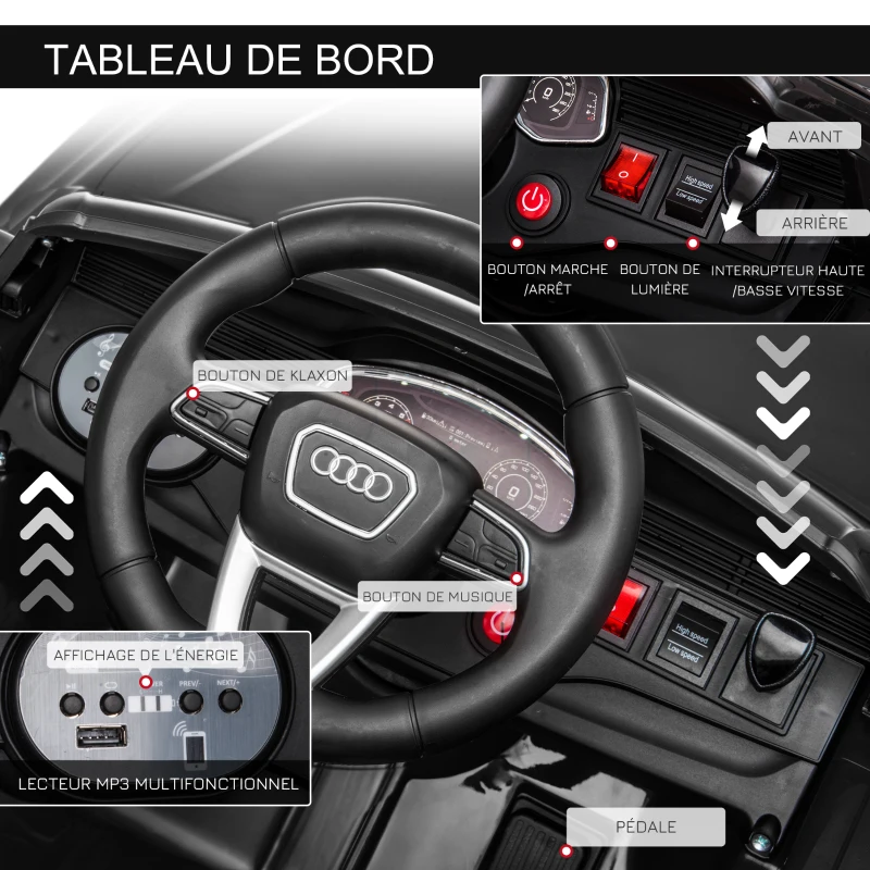 HOMCOM Voiture électrique enfants sous licence Audi RS Q8, véhicule électrique avec télécommande, USB, Bluetooth, noir