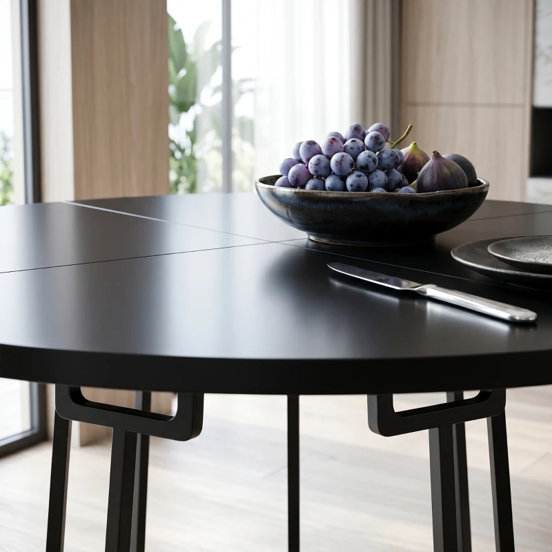HOMCOM Dining Table Space Saving Kitchen Table Spliced Tabletop Conical Metal Base 120 cm Round Black