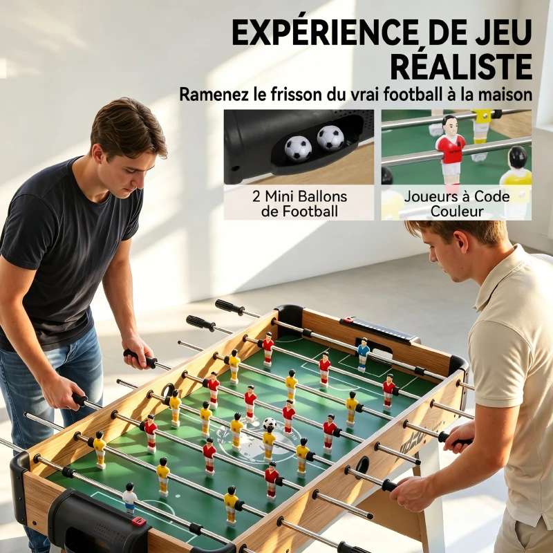 SPORTNOW Baby-foot pour Enfants et Adultes, 22 Joueurs, 2 Ballons, 2 Compteurs de Points Manuels, 109 x 77 x 72 cm, Chêne Jaune