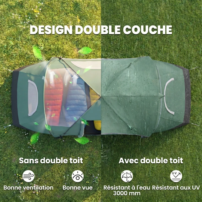 Outsunny Tenda da Campeggio 5 Posti Idrorepellente con Protezione UV, Pali in Fibra di Vetro, 4.55x2.2x1.8 m, Verde