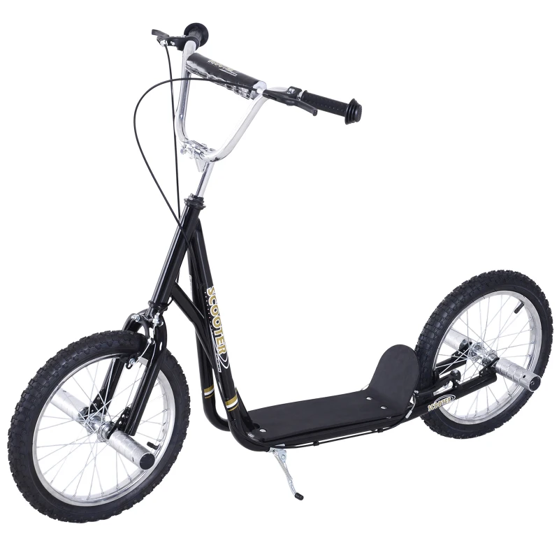 HOMCOM Trottinette patinette Grandes Roues pneumatiques Ø 41 cm Hauteur Guidon réglable béquille pegs Inclus Acier Noir