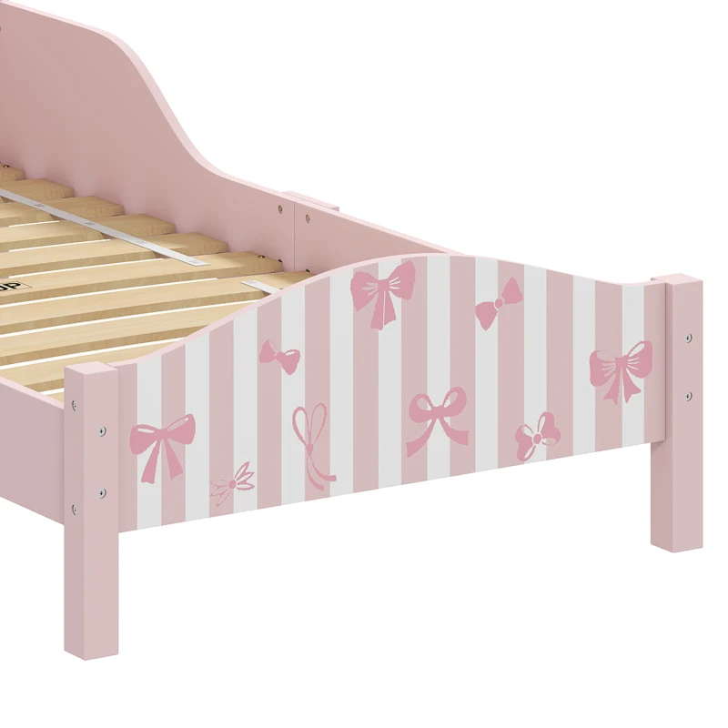 AIYAPLAY Lit Enfant 70 x 140 cm, Lit pour Enfant avec Barrière de Sécurité et Sommier à Lattes en Bois, Motif Nœud, Rose