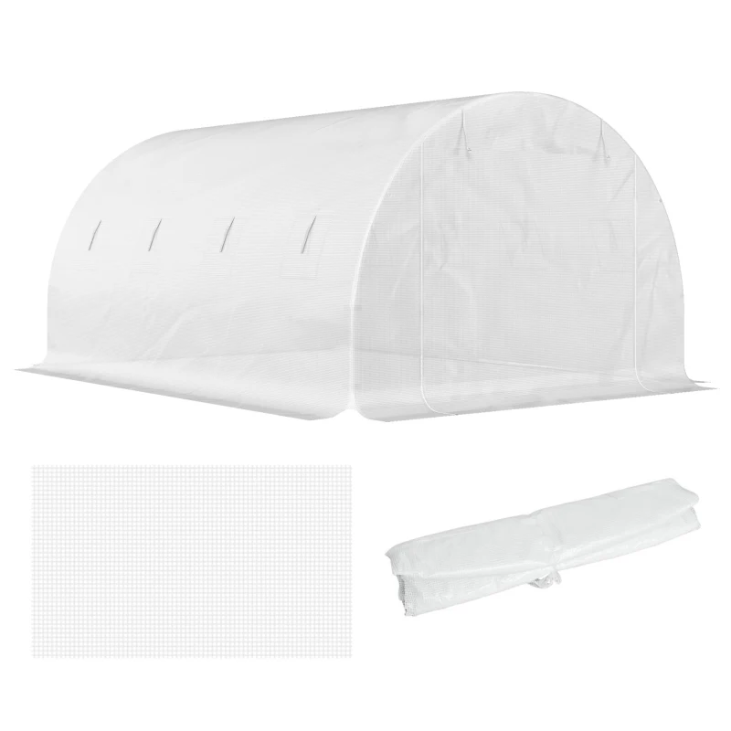 Outsunny Copertină pentru Seră din PE cu 8 Ferestre, Ușă Rulabilă și Margini Îngropate, 4x3x2 m, Alb