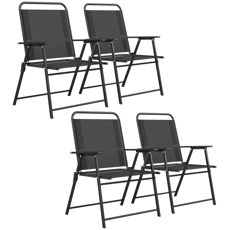 Outsunny Lot de 4 chaises de jardin pliantes avec accoudoirs, chaises d'extérieur avec assise large en textilène, noir