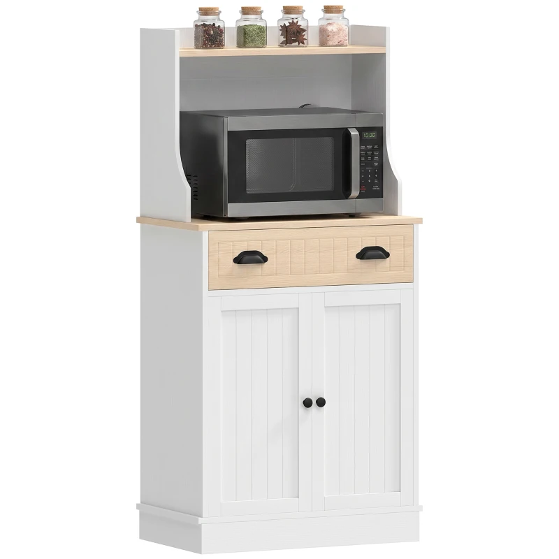 HOMCOM Mikrowellenschrank für Küche mit offenem Fach 1 Schublade und 2-türigem Schrank 61 x 35 x 125,4 cm Eiche