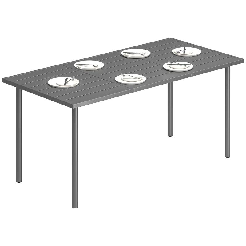Outsunny Table de jardin pour 6 personnes, 165 x 80 cm, table à manger extérieure rectangulaire avec plateau à lattes en métal