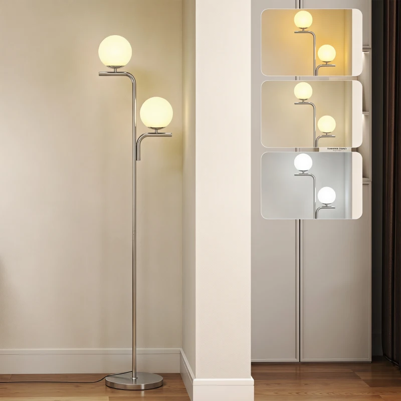 HOMCOM LED Floor Lamp, Modern Standing Lamp with 3 Colour Temperatures, Globe Glass Shades and Foot Switch, Silver Tone