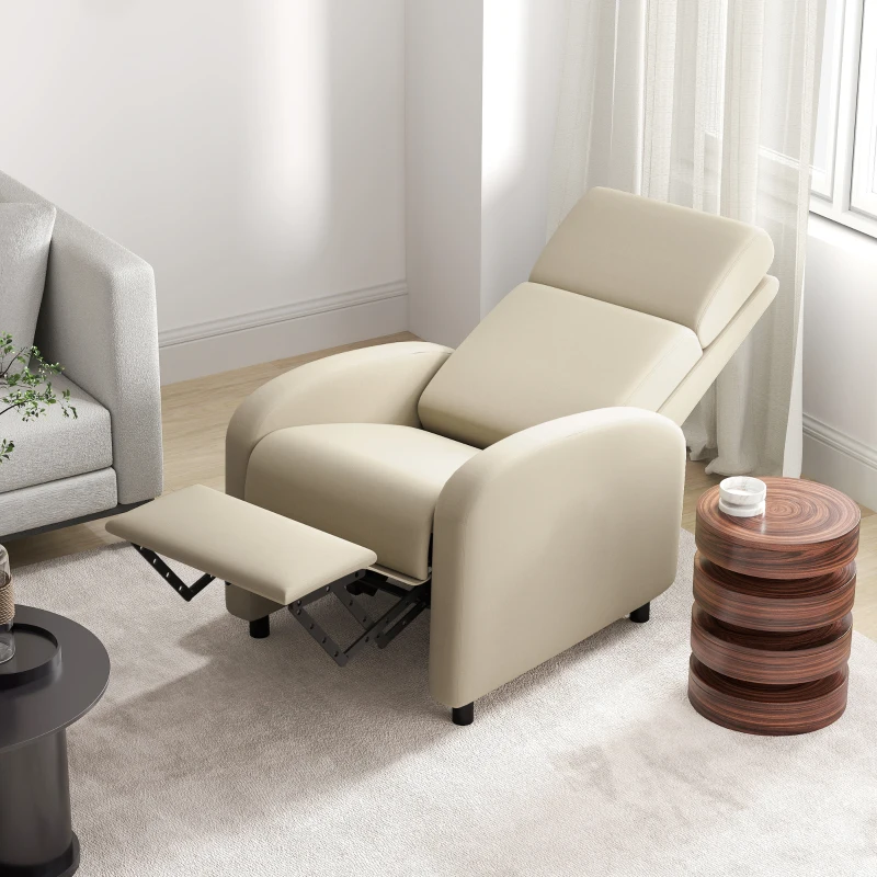 HOMCOM Fauteuil Relax Inclinable jusqu'à 160° Manuellement avec Repose-Pieds Intégré, Charge Max. 120kg, Grand Confort, Crème