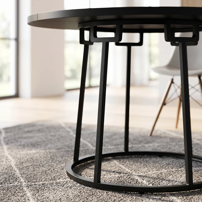HOMCOM Dining Table Space Saving Kitchen Table Spliced Tabletop Conical Metal Base 120 cm Round Black