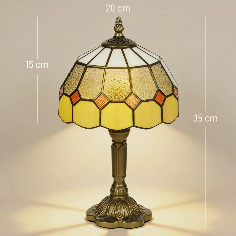 HOMCOM Handmade Art Deco Glass Table Lamp - White/Orange