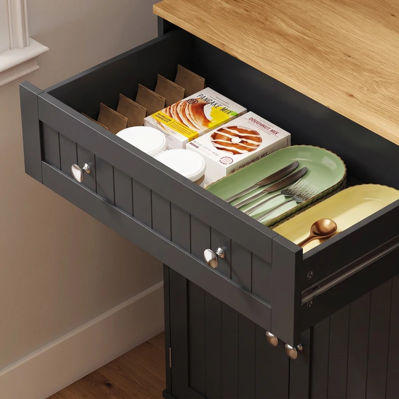 HOMCOM Aparador Alto de Cocina Armario de Cocina Estación de Carga 6 Puertas Encimera Porta Especias 100x40x173 cm Negro