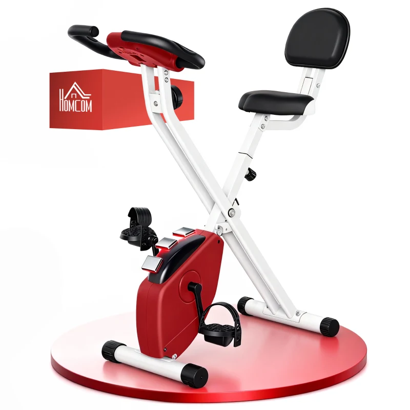 Vélo d'appartement pliable- Collaboration Aosom.fr x FFHandball - 8 niveaux de résistance, dossier selle réglable, rouge