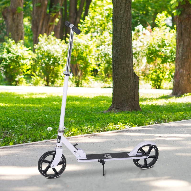 HOMCOM Trottinette Pliable Hauteur Guidon réglable sur 4 Niveaux système de freinage arrière pour enfant adolescent pois max. 100KG dim. 88L x 37l x 75-100H cm Blanc