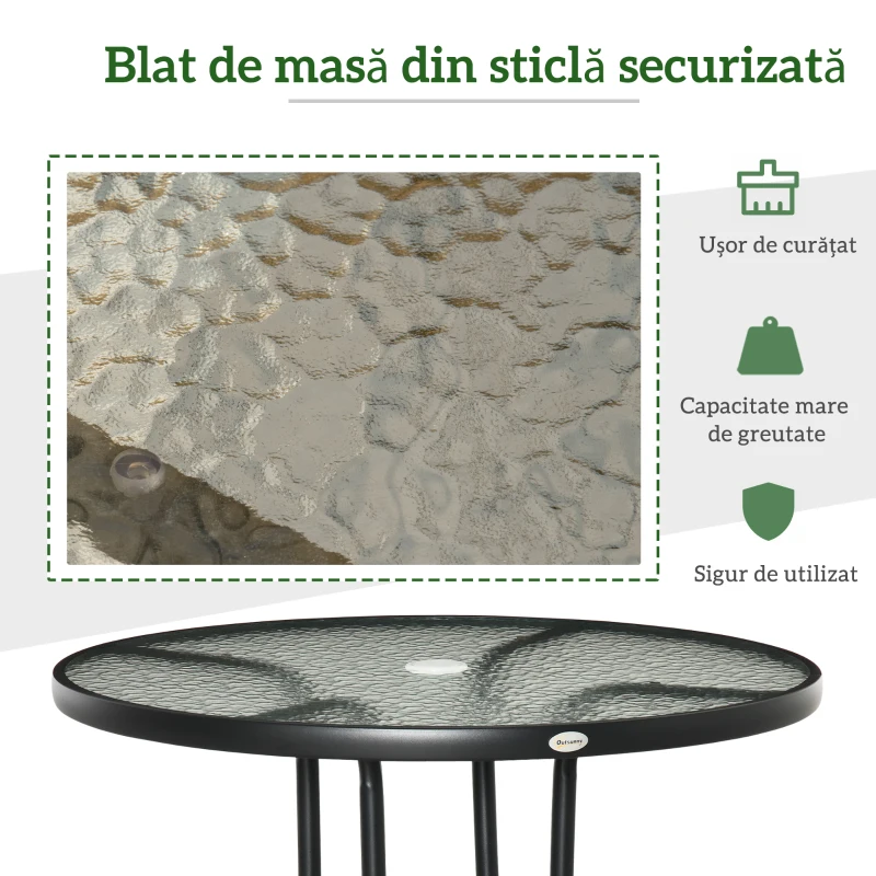Outsunny Masă de Grădină Rotundă cu Orificiu, 80cm, Neagră