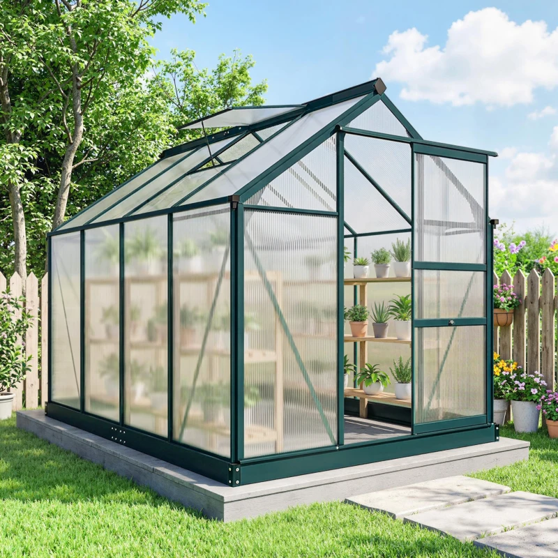 Outsunny Estufa de Jardim 2x2,5m de Policarbonato e Alumínio Estufa com  Clarabóia Proteção UV 30 e Base 4,79 m² para Vasos Cultivos de Plantas e Flores Transparente