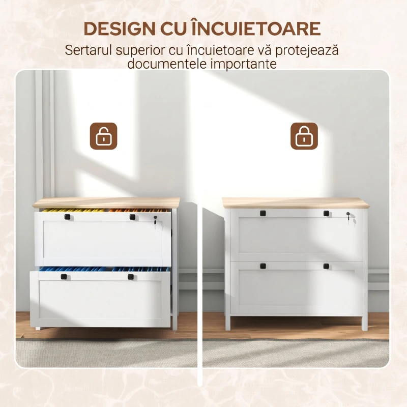 HOMCOM Dulap pentru documente cu 2 sertare pentru dosare A4, încuietoare și chei, 76x40x76cm, alb