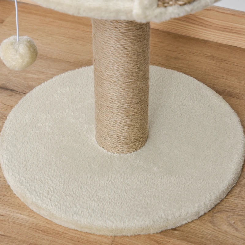 PawHut Árbol Rascador para Gatos Pequeño 49 cm Torre para Gatos con Poste de Yute Cama y Bola Colgante 40x40x49 cm Café