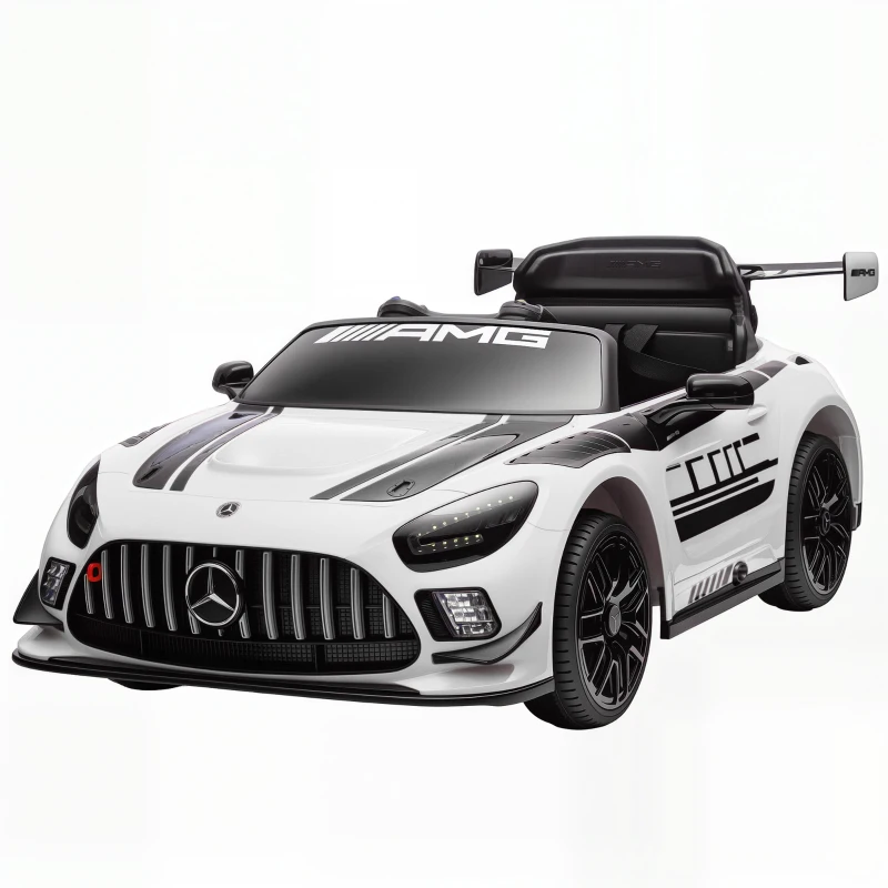 AIYAPLAY Auto Electric pentru Copii de 3-8 Ani Mercedes-AMG 12V cu Telecomandă, Faruri LED, Roți pentru Transport, Alb