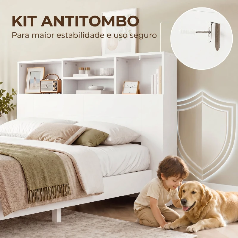 HOMCOM Cabeceira de Cama 140 cm com Arrumação e 4 Compartimentos Abertos para Quarto Branca