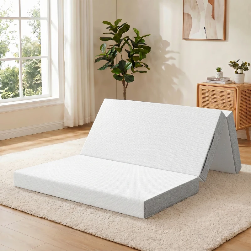 HOMCOM Colchão Dobrável em 3 Partes 140x190x15 cm Colchão de Apoio em Espuma Viscoelástica com Gel Branco