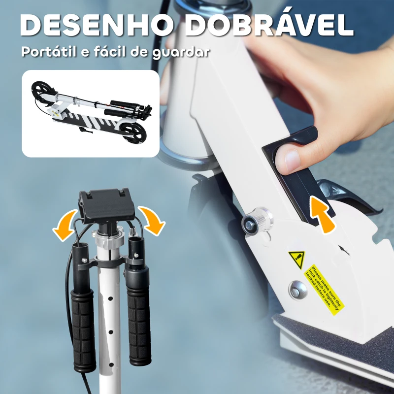 AIYAPLAY Trotinete Dobrável para Crianças de 3-8 Anos com Luzes LED Guiador com 4 Alturas Ajustáveis Travão Traseiro e de Mão 73x36x73-89 cm Branco