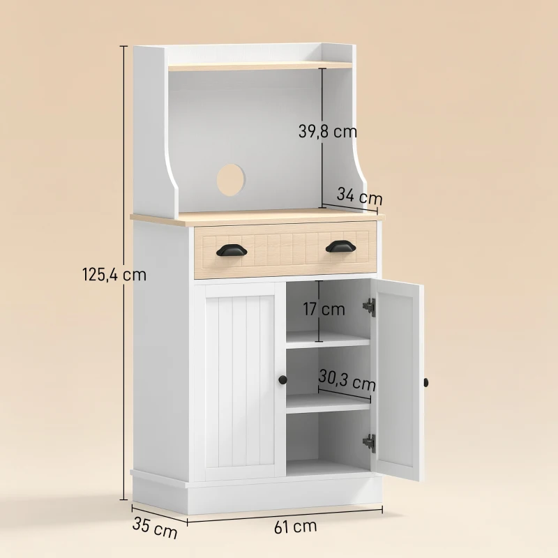 HOMCOM Armário para Micro-ondas para Cozinha com Espaço Aberto 1 Gaveta e Armário 2 Portas 61x35x125,4 cm Carvalho
