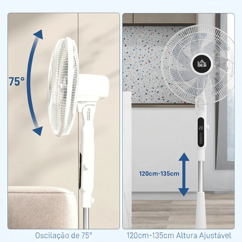 HOMCOM Ventoinha de Pé Ajustável em Altura com 7 Pás 28 Velocidades Oscilação de 75° Temporizador e Repelente de Mosquitos Branco