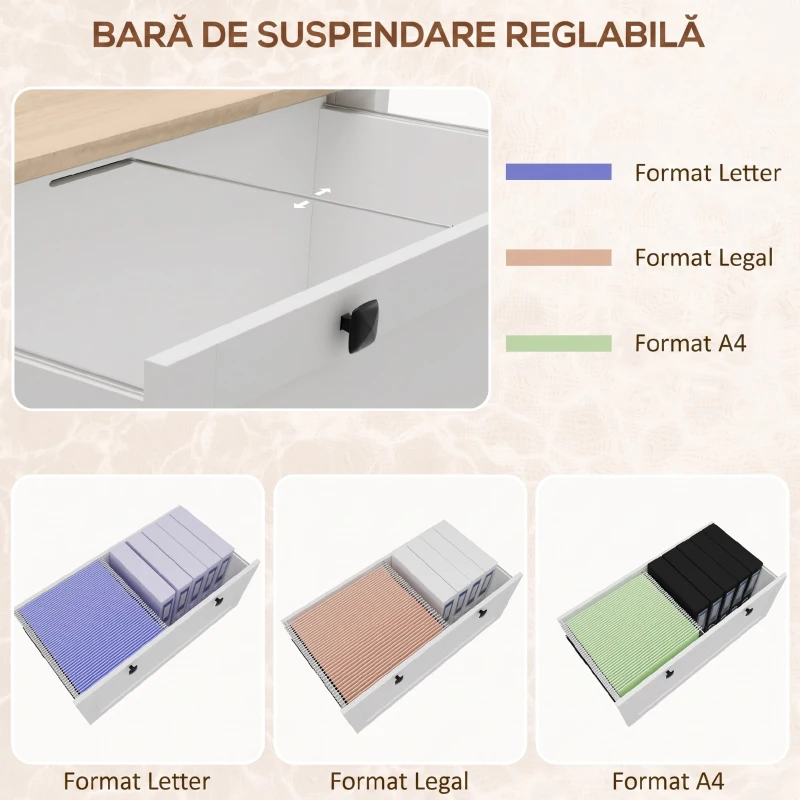 HOMCOM Dulap pentru documente cu 2 sertare pentru dosare A4, încuietoare și chei, 76x40x76cm, alb