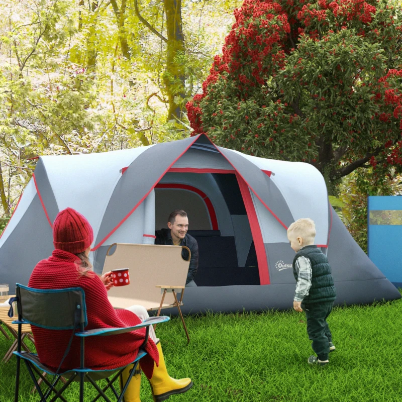 Outsunny Tenda da campeggio 4-5 posti idrorepellente con protezione UV, 4,5x2,2x1,8 m, grigia