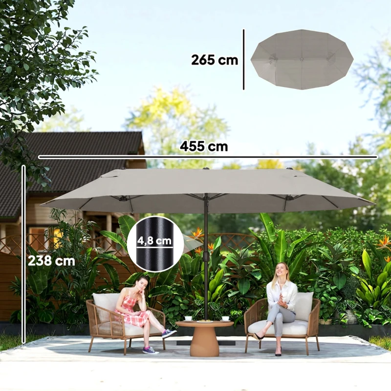 Outsunny Grande Parasol de Jardin Exterieur 4,6 x 2,7 m avec Pied en Croix, Parasol Double avec Manivelle, pour Terrasse, Café