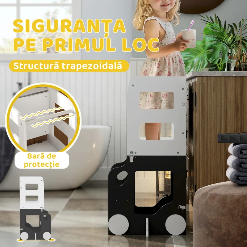 AIYAPLAY Scară Montessori 4 în 1 pentru Copii cu 2 Table și Set Masă cu Scaun, din Lemn, 58x46x92 cm, Alb