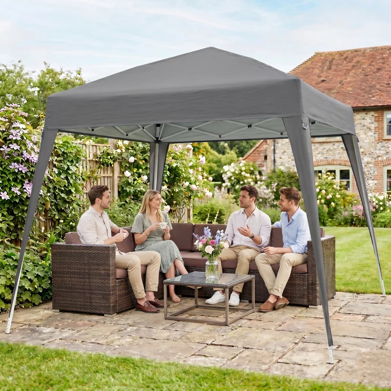 Outsunny Carpa Plegable 2,4x2,4 m, Pop-up, Cenador Pabellón de Jardín, Altura Ajustable con Bolsa de Transporte, Anti-UV, Impermeable, Gazebo para Camping, Fiestas, Exterior, Gris