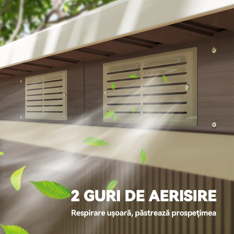Outsunny Depozit de Grădină din Oțel cu 2 Orificii de Aerisire și 2 Uși Glisante, 280 x 130 x 172 cm, Gri Lemn