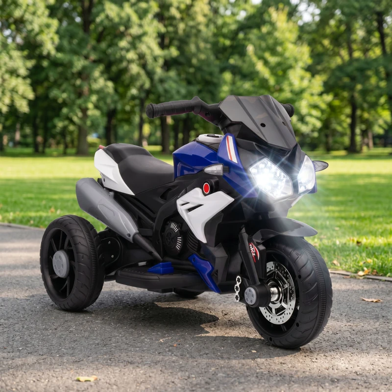 HOMCOM Moto électrique enfants 3 roues 6 V, voiture électrique enfants 3 à 5 ans, effets lumineux et sonores, 86x42x52cm, bleu(m-2)