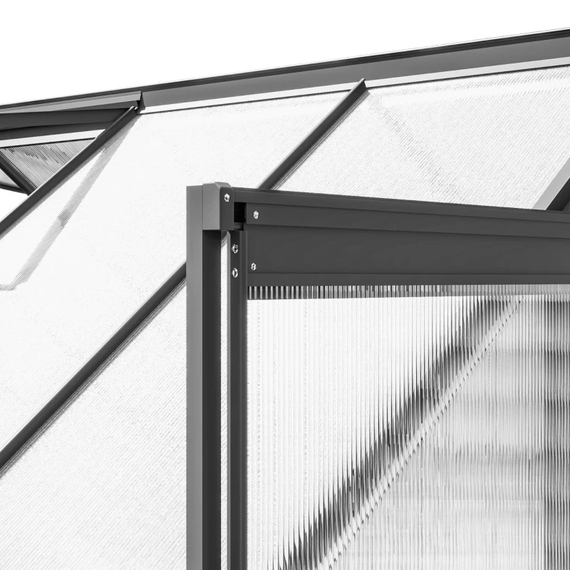 Outsunny Serre de jardin en aluminium polycarbonate avec fondation, serre avec fenêtre réglable porte coulissante 190x375x199cm