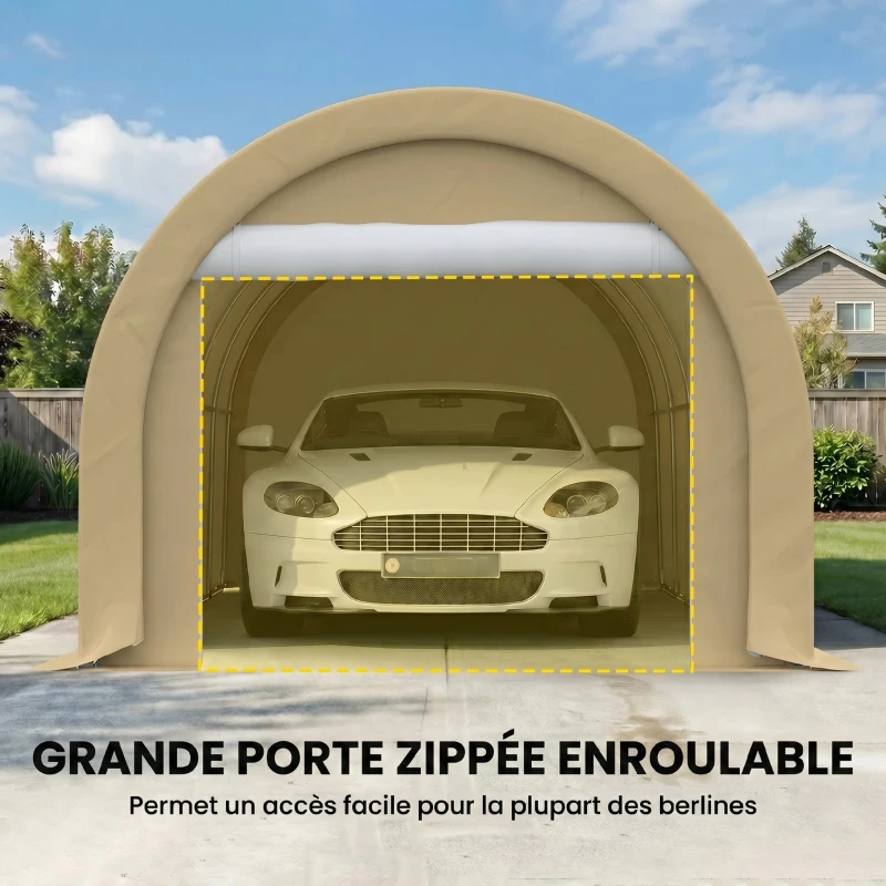 Outsunny Tente de garage résistant à l'eau protection UV UPF 30 + parois latéraux amovibles 5 x 3 m beige(m-5)