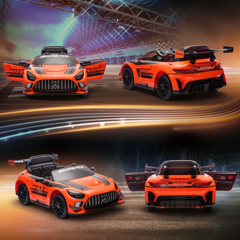 AIYAPLAY Mașină Electrică Copii 3-8 Ani Mercedes-AMG 12V cu Telecomandă, Faruri LED, Roți de Transport, Portocaliu