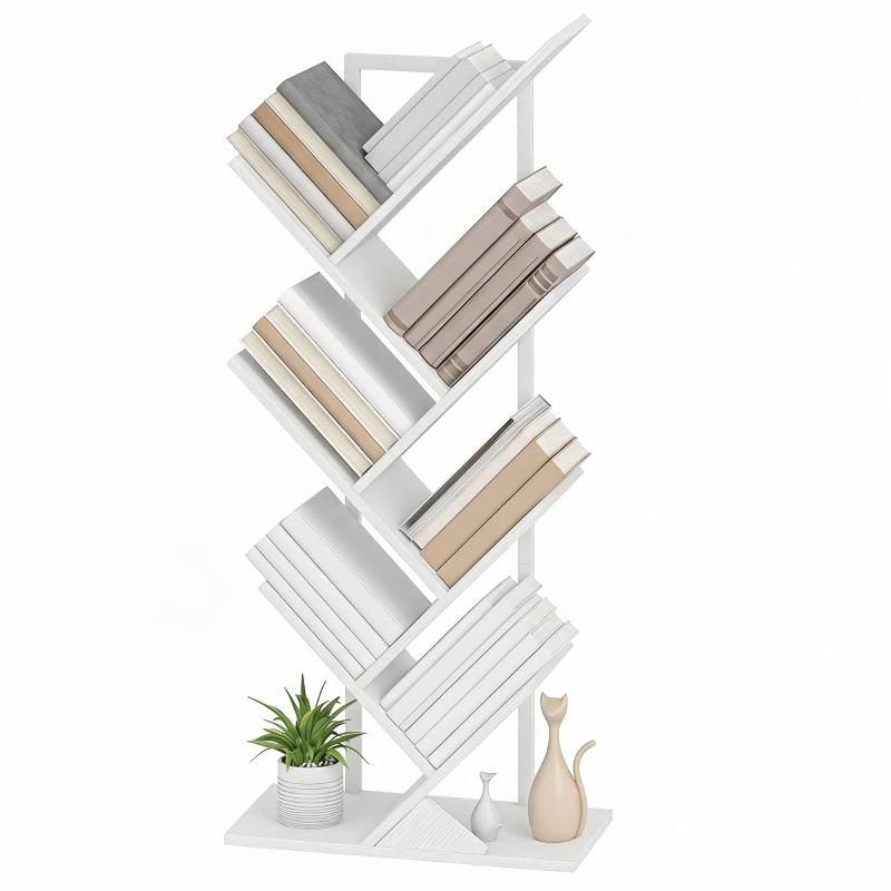 HOMCOM Bibliothèque Arbre à 7 Niveaux, Meuble de Rangement Industriel avec Cadre en Acier, 50x24x109cm, Blanc