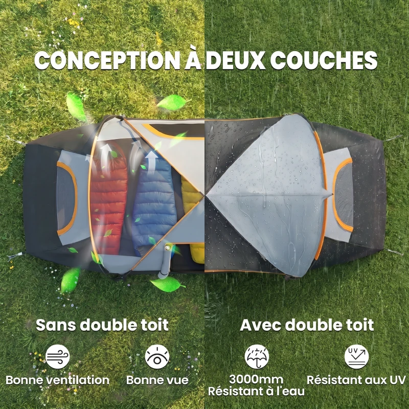 Outsunny Tente de camping familiale 5 pers. - tente tunelle ventilée - grande porte + 2 fenêtres gris clair
