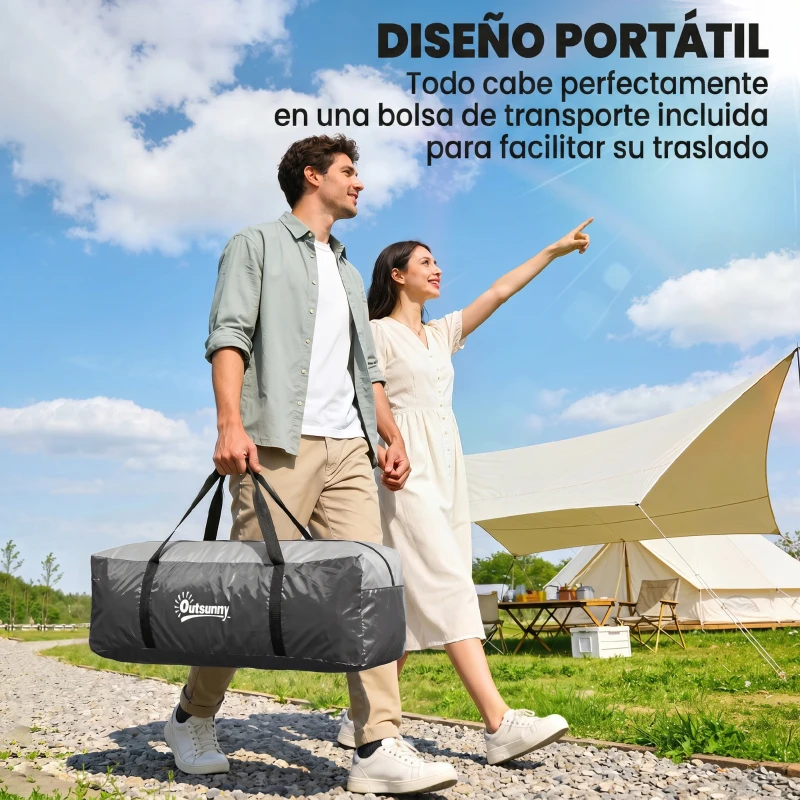 Outsunny Tienda de Acampada para 5 Personas Impermeable 3000mm+ con Bolsa de Transporte y Gancho 455x220x180 cm Gris