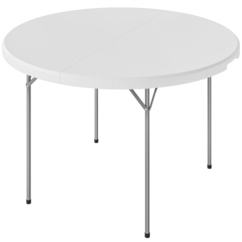 Outsunny Tavolo da Campeggio Pieghevole Rotondo in Metallo e HDPE, 120x120x74 cm, Bianco