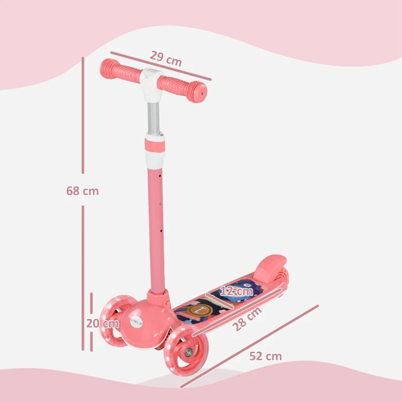 AIYAPLAY Trotinete para Crianças Trotinete com 3 Rodas LED Altura Ajustável Carga 25 kg 52x29x63-76 cm Rosa