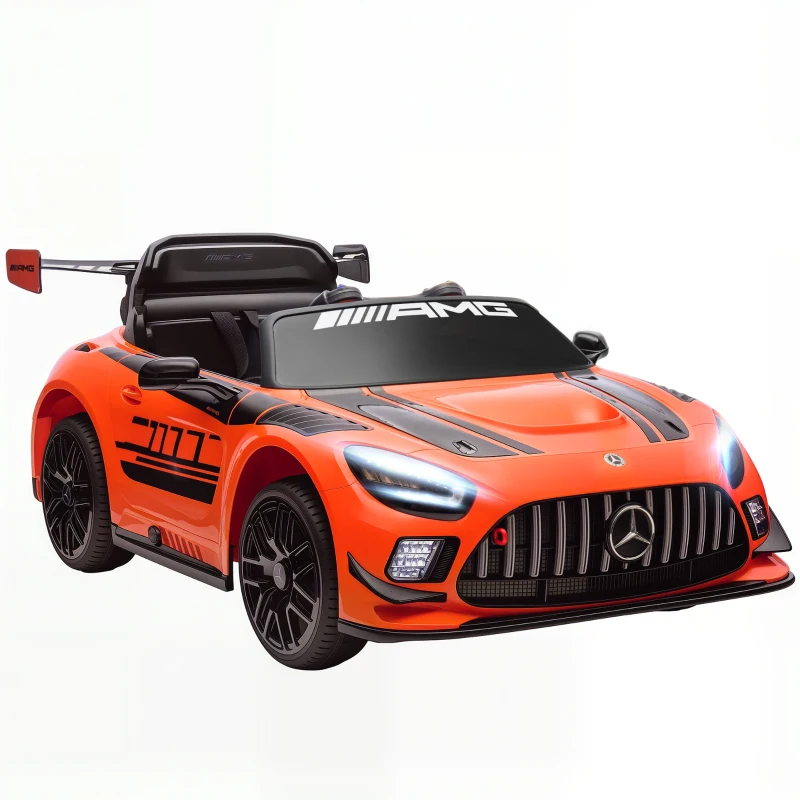 AIYAPLAY Mașină Electrică Copii 3-8 Ani Mercedes-AMG 12V cu Telecomandă, Faruri LED, Roți de Transport, Portocaliu