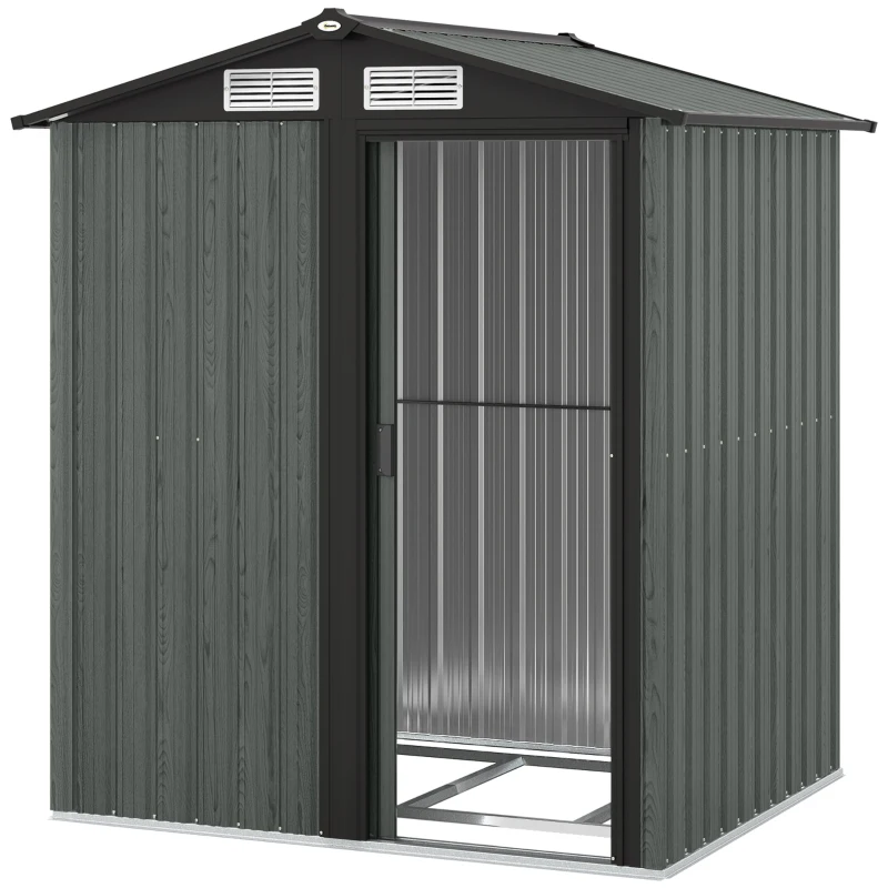 Outsunny Magazie de Grădină pentru Unelte din Oțel cu Acoperiș Înclinat și 4 Guri de Aerisire, 152x132x188 cm, Gri