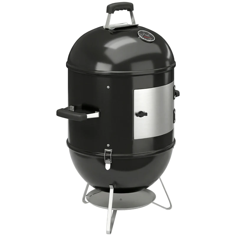 Outsunny Fumoir 3 en 1 avec 3 Grilles de Cuisson, Thermomètre Intégré, Ventilation Réglable, 62,5x47,5x91cm, Noir