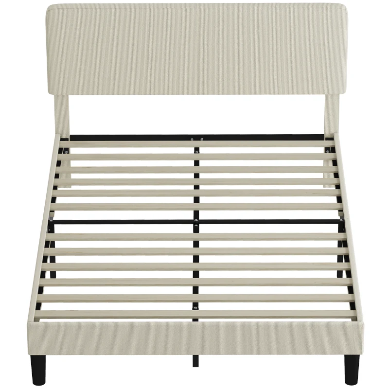 HOMCOM Cadru de Pat 140x200 cm cu Tăblie Tapițată Reglabilă pe Înălțime și Șipci, Catifea Canelată, Gri